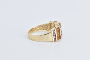 14K Pink Topaz Baguette Citrine Statement Band Ring Yellow Gold