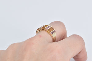 14K Pink Topaz Baguette Citrine Statement Band Ring Yellow Gold