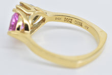 Load image into Gallery viewer, 14K Trillion Syn Pink Blue Sapphire CZ Statement Ring Yellow Gold