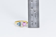 Load image into Gallery viewer, 14K Trillion Syn Pink Blue Sapphire CZ Statement Ring Yellow Gold