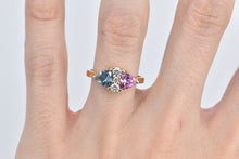 Load image into Gallery viewer, 14K Trillion Syn Pink Blue Sapphire CZ Statement Ring Yellow Gold