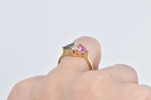 Load image into Gallery viewer, 14K Trillion Syn Pink Blue Sapphire CZ Statement Ring Yellow Gold