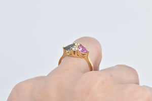 14K Trillion Syn Pink Blue Sapphire CZ Statement Ring Yellow Gold