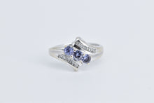 Load image into Gallery viewer, 14K Three Stone Tanzanite Diamond Vintage Bypass Ring White Gold