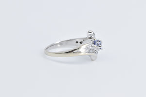 14K Three Stone Tanzanite Diamond Vintage Bypass Ring White Gold