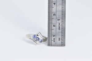 14K Three Stone Tanzanite Diamond Vintage Bypass Ring White Gold