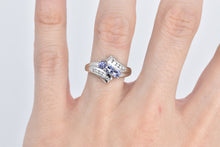 Load image into Gallery viewer, 14K Three Stone Tanzanite Diamond Vintage Bypass Ring White Gold