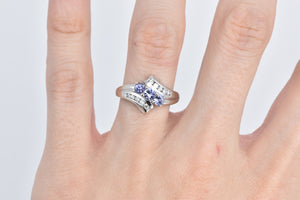 14K Three Stone Tanzanite Diamond Vintage Bypass Ring White Gold