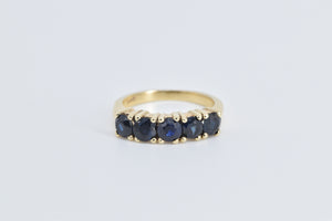 14K Natural Sapphire Vintage Five Stone Band Ring Yellow Gold