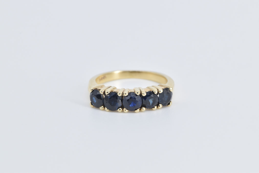 14K Natural Sapphire Vintage Five Stone Band Ring Yellow Gold