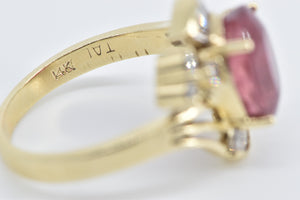 14K Pink Tourmaline Baguette Diamond Statement Ring Yellow Gold
