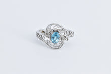 Load image into Gallery viewer, 14K Oval Blue Topaz Diamond Filigree Statement Ring White Gold