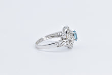 Load image into Gallery viewer, 14K Oval Blue Topaz Diamond Filigree Statement Ring White Gold