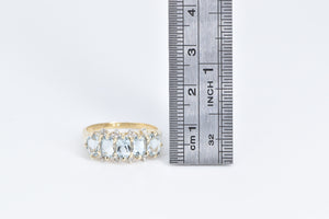 14K Aquamarine Five Stone Diamond Accent Band Ring Yellow Gold