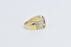 14K Pear Sapphire Ruby Pave Diamond Band Ring Yellow Gold