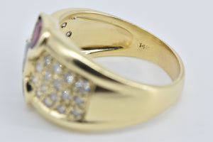 14K Pear Sapphire Ruby Pave Diamond Band Ring Yellow Gold