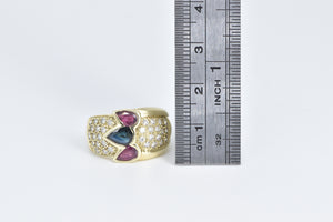 14K Pear Sapphire Ruby Pave Diamond Band Ring Yellow Gold