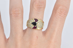 14K Pear Sapphire Ruby Pave Diamond Band Ring Yellow Gold