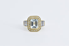 Load image into Gallery viewer, 14K Emerald Blue Topaz Diamond Halo Tanzanite Ring Yellow Gold