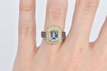 Load image into Gallery viewer, 14K Emerald Blue Topaz Diamond Halo Tanzanite Ring Yellow Gold