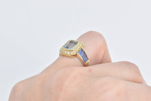 Load image into Gallery viewer, 14K Emerald Blue Topaz Diamond Halo Tanzanite Ring Yellow Gold