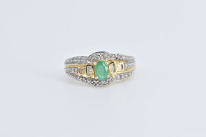 14K Oval Natural Emerald Diamond Engagement Ring Yellow Gold