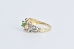 14K Oval Natural Emerald Diamond Engagement Ring Yellow Gold