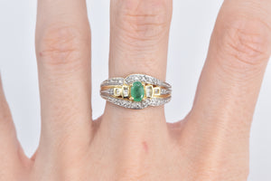 14K Oval Natural Emerald Diamond Engagement Ring Yellow Gold