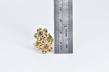 Load image into Gallery viewer, 18K Sapphire Ruby Diamond Flower Cluster Vintage Ring Yellow Gold