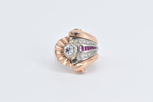 Load image into Gallery viewer, 14K 1930&#39;s Scallop Sea Shell Ruby CZ Diamond Ring Rose Gold