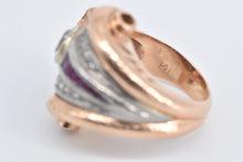 Load image into Gallery viewer, 14K 1930&#39;s Scallop Sea Shell Ruby CZ Diamond Ring Rose Gold