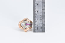 Load image into Gallery viewer, 14K 1930&#39;s Scallop Sea Shell Ruby CZ Diamond Ring Rose Gold