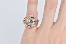 Load image into Gallery viewer, 14K 1930&#39;s Scallop Sea Shell Ruby CZ Diamond Ring Rose Gold