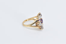 Load image into Gallery viewer, 14K Amethyst Moonstone Flower Cluster Cocktail Ring Yellow Gold