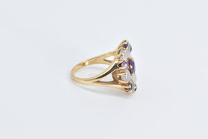 14K Amethyst Moonstone Flower Cluster Cocktail Ring Yellow Gold