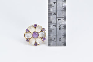 14K Amethyst Moonstone Flower Cluster Cocktail Ring Yellow Gold