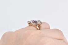 Load image into Gallery viewer, 14K Amethyst Moonstone Flower Cluster Cocktail Ring Yellow Gold