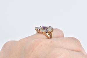 14K Amethyst Moonstone Flower Cluster Cocktail Ring Yellow Gold