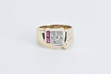 Load image into Gallery viewer, 14K Squared Diamond Cluster Syn. Ruby Accent Ring Yellow Gold