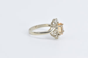 14K Oval Citrine Baguette Diamond Halo Statement Ring White Gold