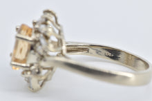 Load image into Gallery viewer, 14K Oval Citrine Baguette Diamond Halo Statement Ring White Gold