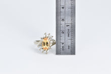 Load image into Gallery viewer, 14K Oval Citrine Baguette Diamond Halo Statement Ring White Gold