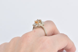 14K Oval Citrine Baguette Diamond Halo Statement Ring White Gold