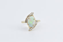 Load image into Gallery viewer, 14K Opal Baguette Diamond Fanned Halo Swirl Ring Yellow Gold