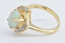 Load image into Gallery viewer, 14K Opal Baguette Diamond Fanned Halo Swirl Ring Yellow Gold