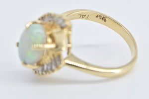 14K Opal Baguette Diamond Fanned Halo Swirl Ring Yellow Gold