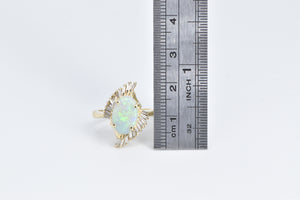 14K Opal Baguette Diamond Fanned Halo Swirl Ring Yellow Gold