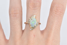 Load image into Gallery viewer, 14K Opal Baguette Diamond Fanned Halo Swirl Ring Yellow Gold