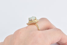 Load image into Gallery viewer, 14K Opal Baguette Diamond Fanned Halo Swirl Ring Yellow Gold