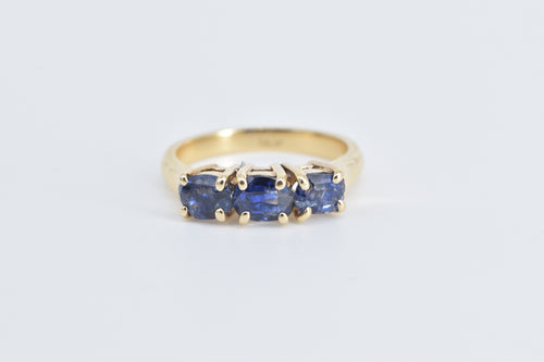 14K Three Stone Natural Sapphire Vintage Ring Yellow Gold